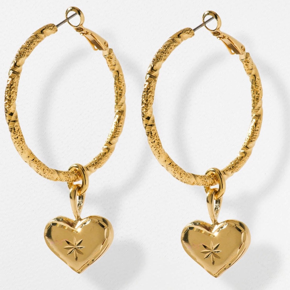 New Vanessa Mooney THE ETCHED HEART HOOP EARRINGS
